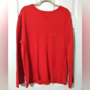 Tommy Hilfiger Men's SZ L Red Waffle Knit 100% Cotton Thermal Sweater